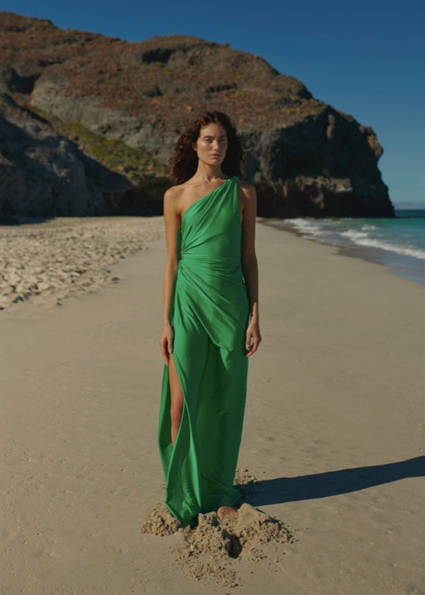 VESTIDO VERDE UN HOMBRO