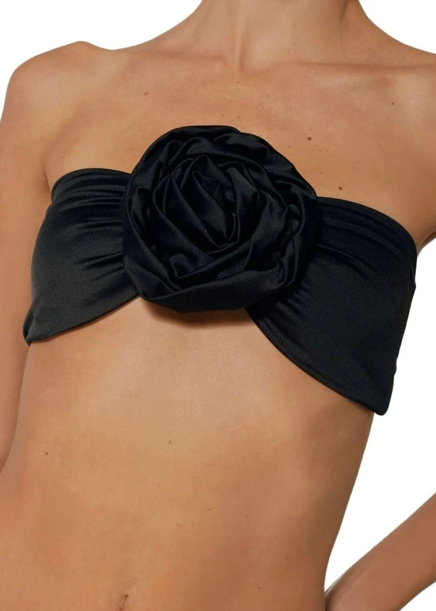 BIKINI STRAPLESS FLOR NEGRO