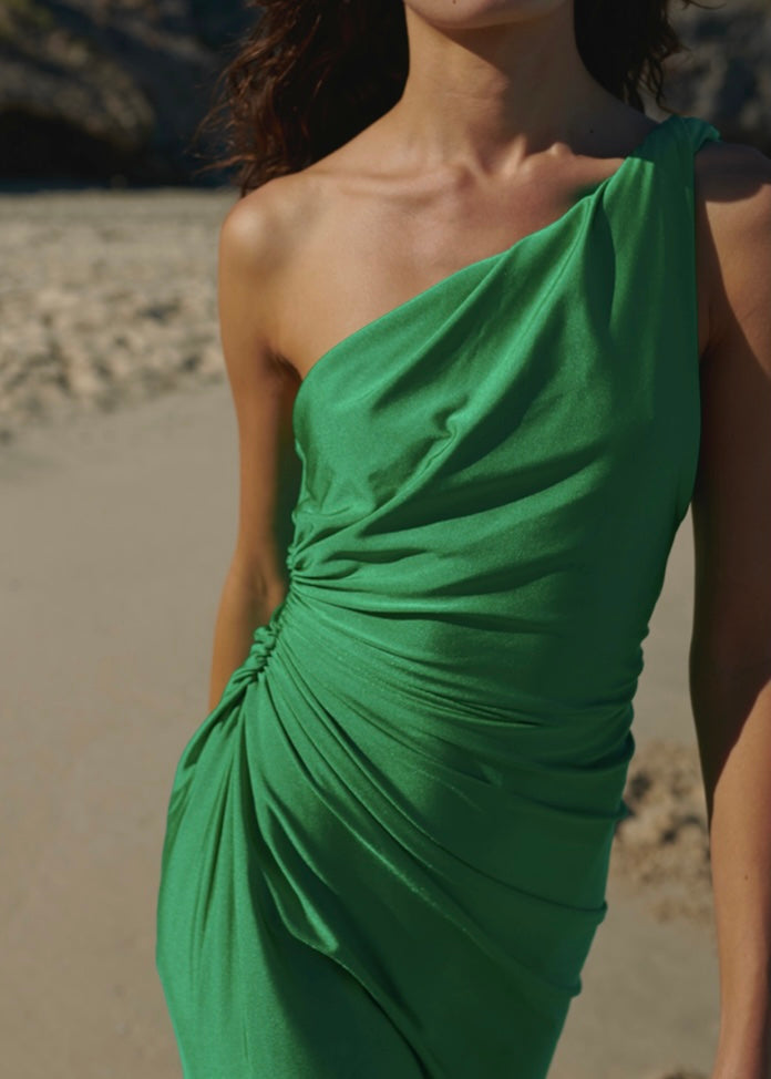 VESTIDO VERDE UN HOMBRO