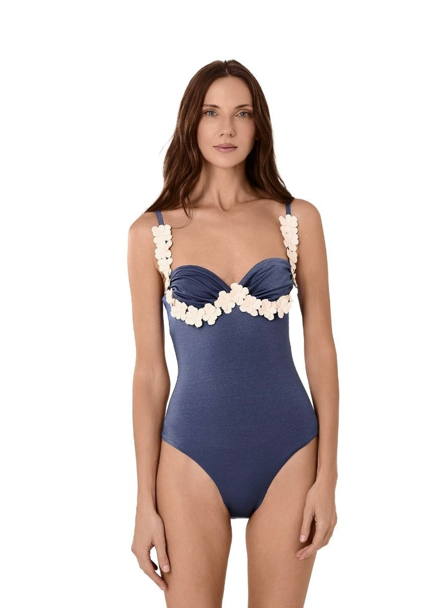ONE PIECE AZUL CON FLORES