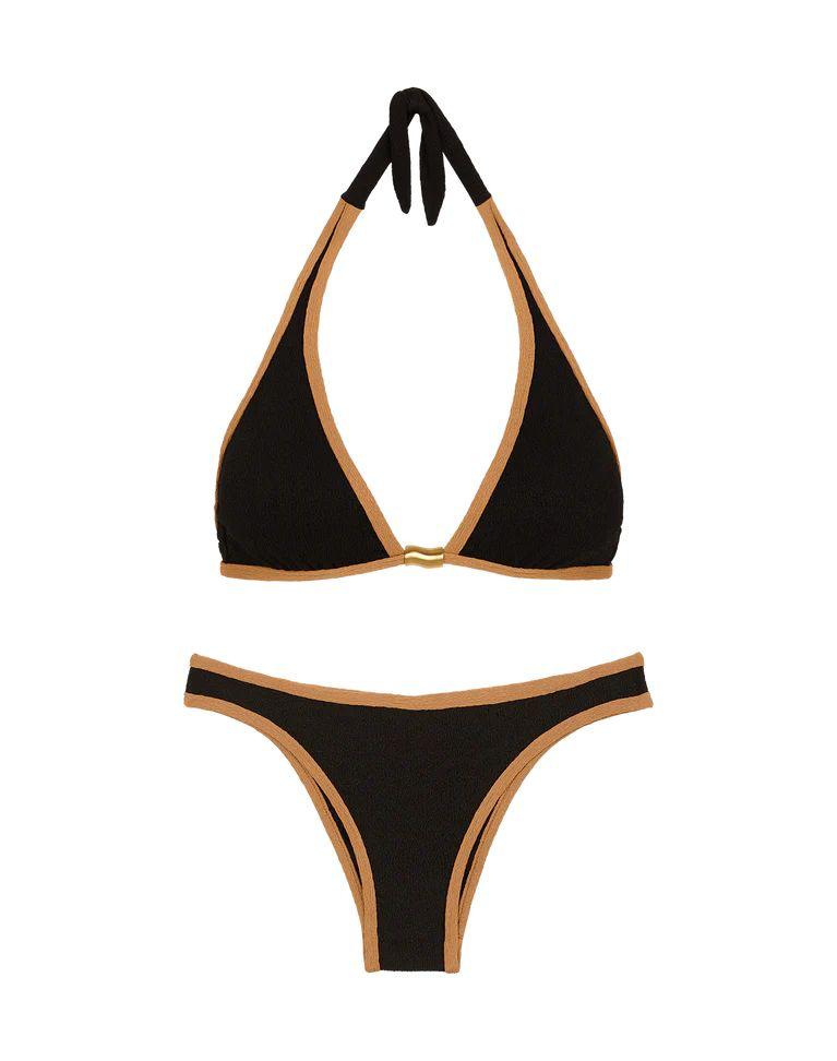 BIKINI NEGRO BAJO CON RAYA CAMEL TOP TRI