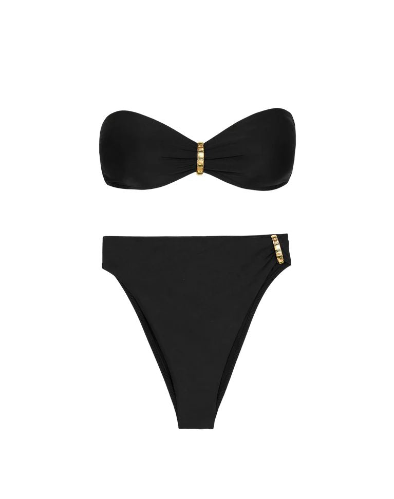 BIKINI ALTO CON APLICACIÓN STRAPLESS NEGRO