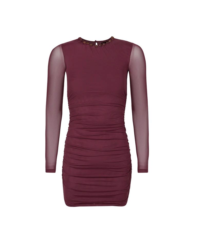 VESTIDO CORTO BERENJENA DRAPEADO