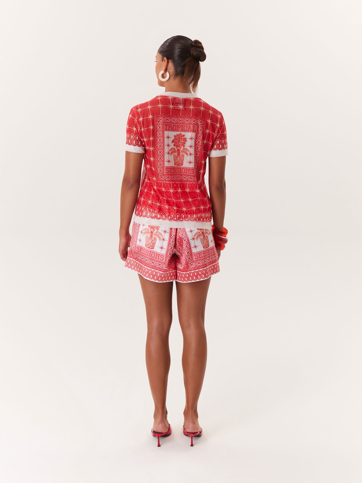 PLAYERA MESH ROJA TROPICAL