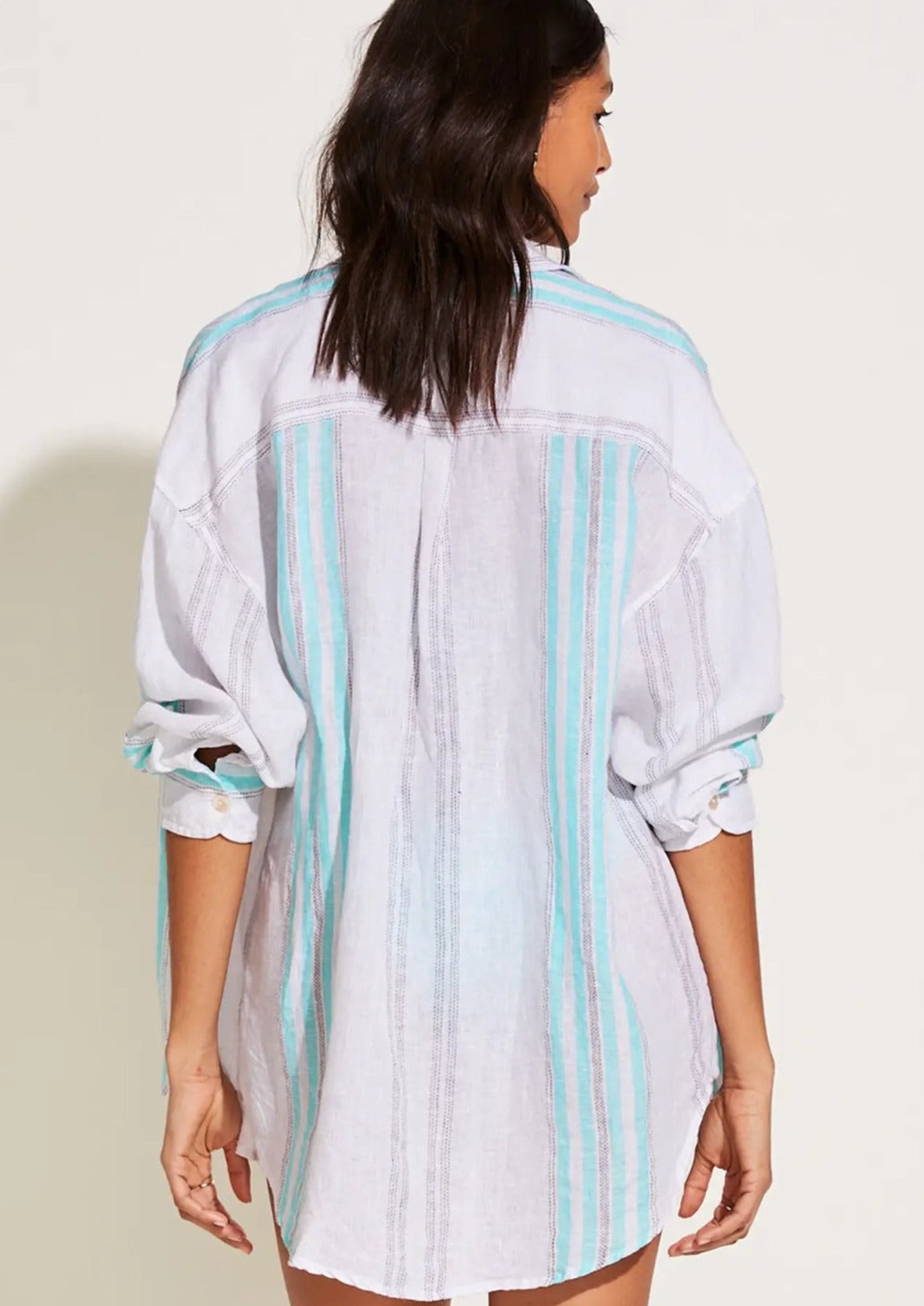 CAMISA RAYAS TURQUESA