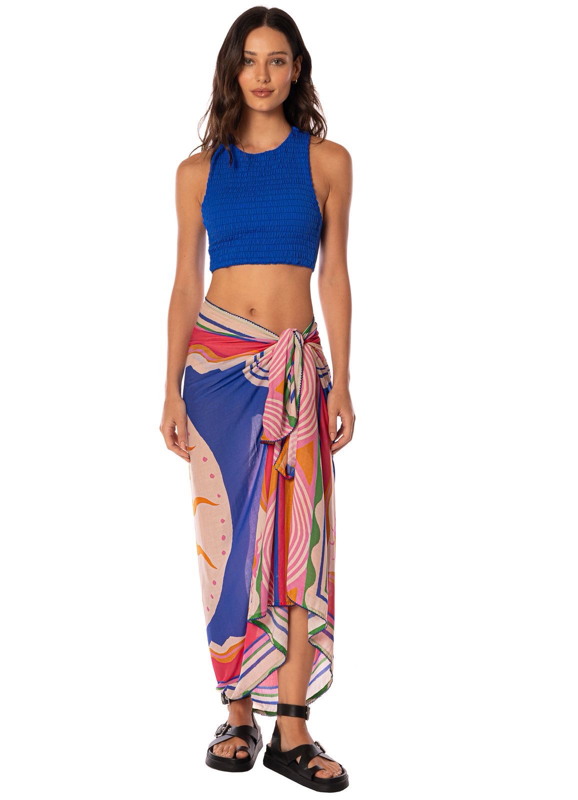 PAREO AZUL CON SOL NARANJA