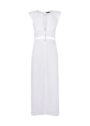 VESTIDO ESCOTADO CON BROCHE BLANCO