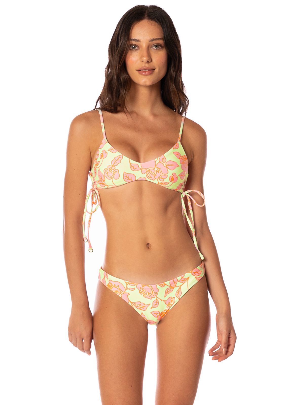 BIKINI AMARILLO CLARO CON FLORES ROSAS
