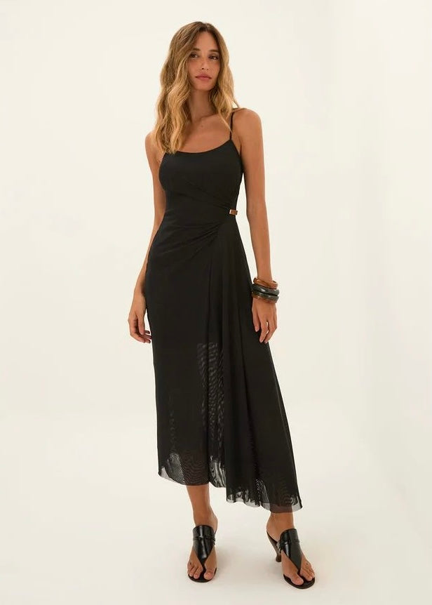 VESTIDO NEGRO LARGO CON DETALLE
