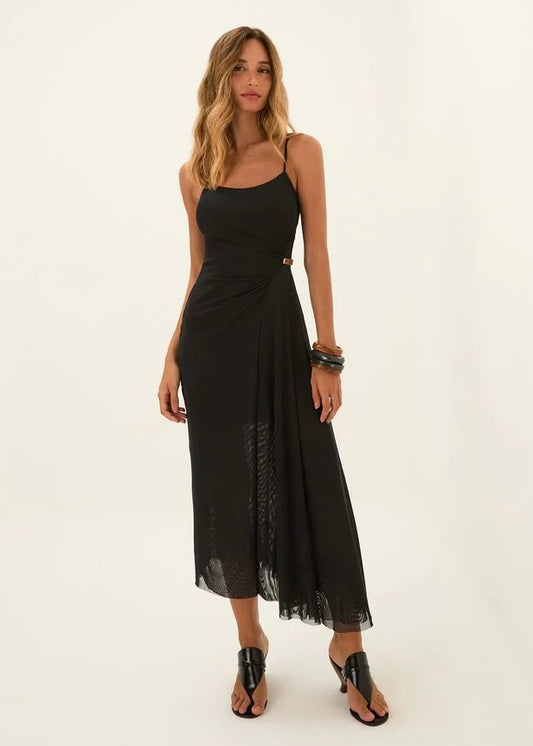 VESTIDO NEGRO LARGO CON DETALLE