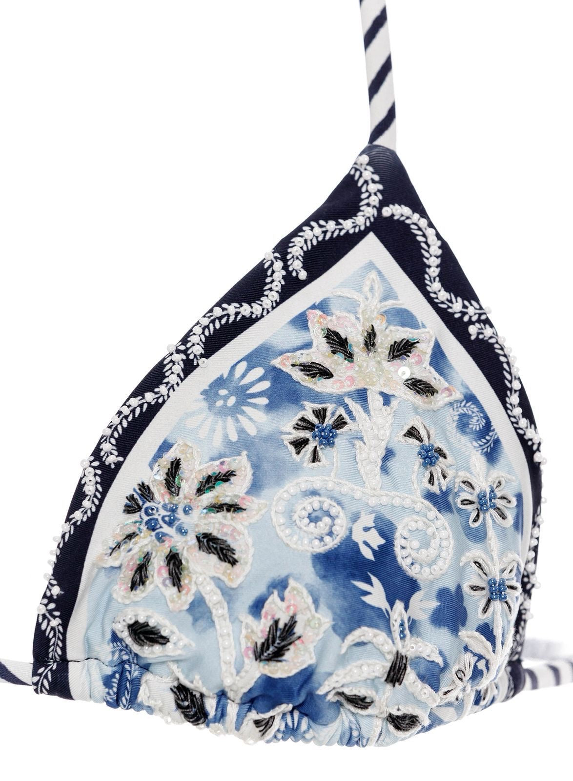 BIKINI AZUL BORDADO REVERSIBLE CON FLORES