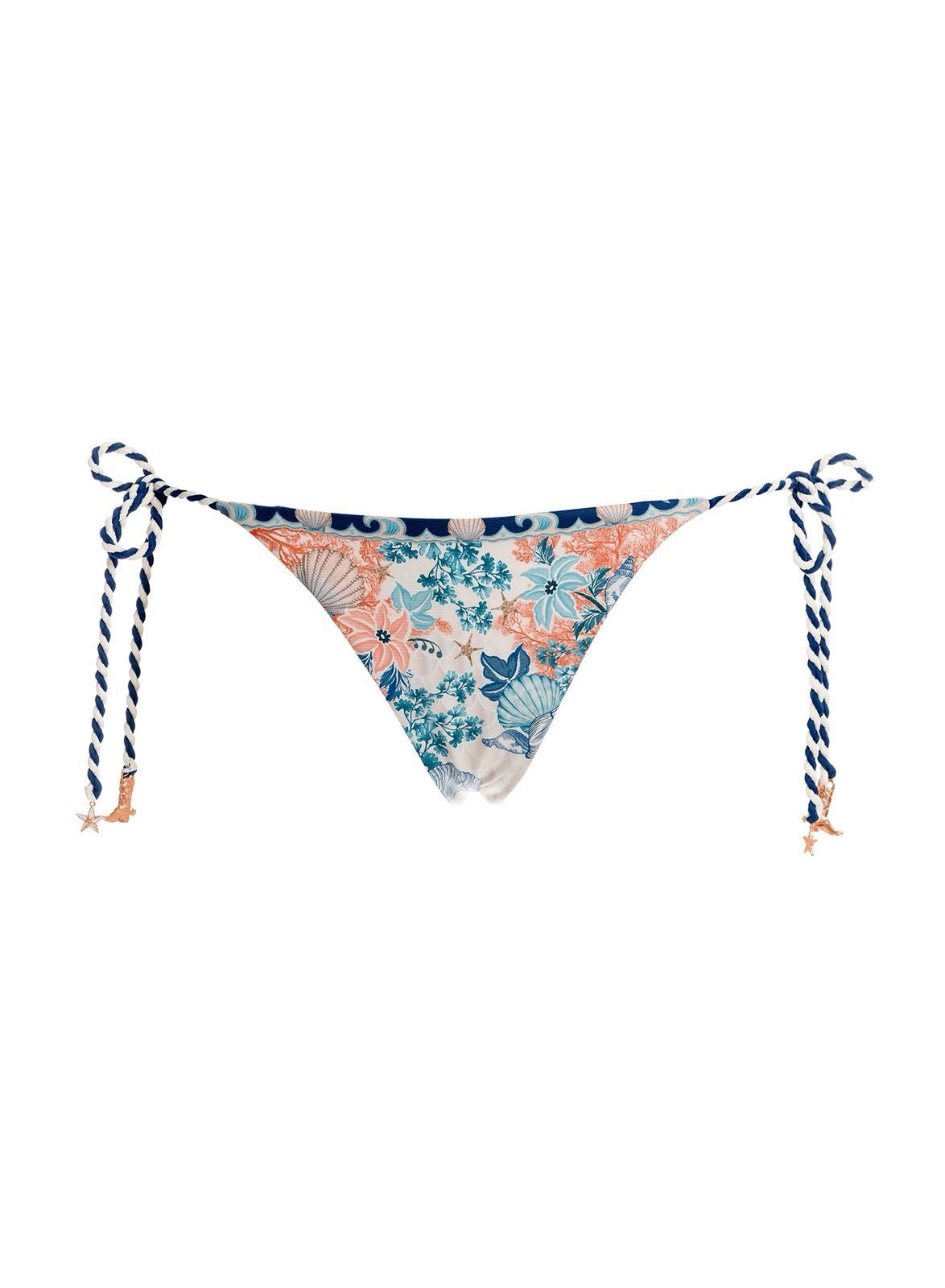 BIKINI FLORES AZULES CON NARANJA Y CONCHAS BORDADO