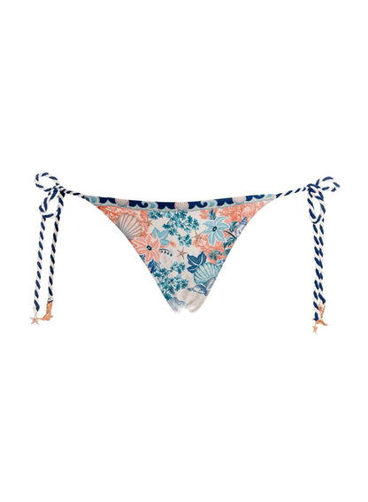 BIKINI FLORES AZULES CON NARANJA Y CONCHAS BORDADO