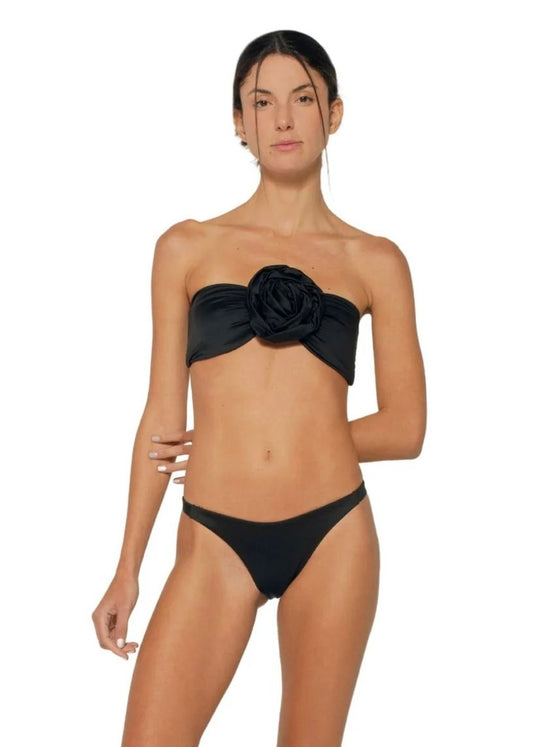 BIKINI STRAPLESS FLOR NEGRO
