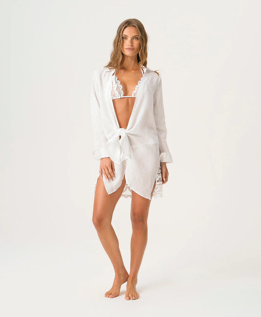 CAMISA LARGA AZUL CON ENCAJE ATRÁS