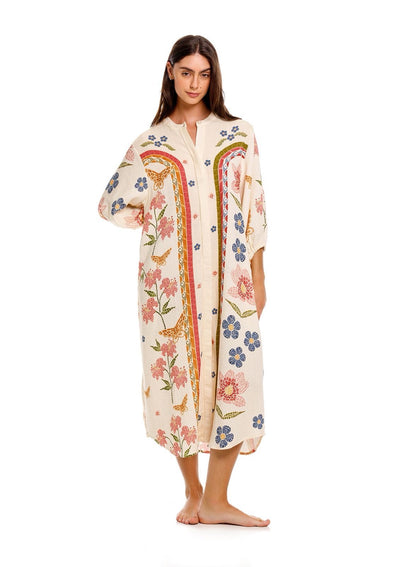 COVER UP OFF WHITE CON FLORES TIPO MOSAICO ROSAS