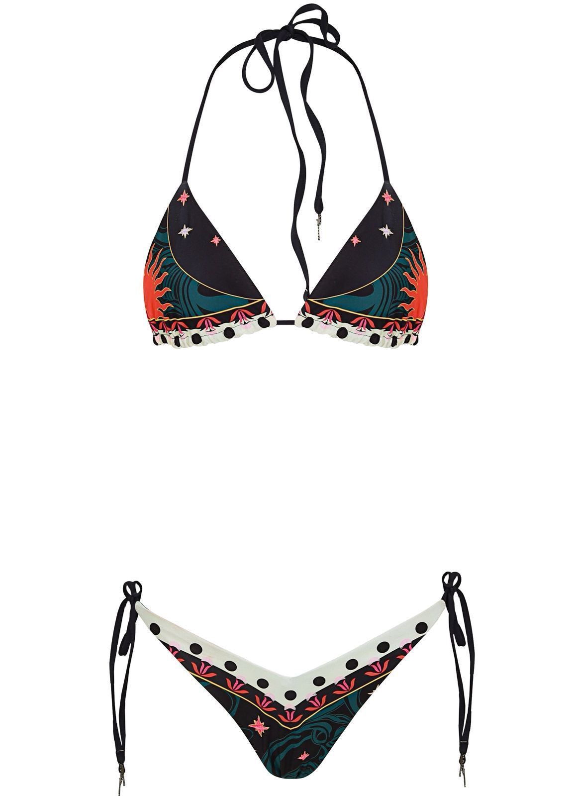 BIKINI NEGRO CON GRECA AZUL Y ROJO