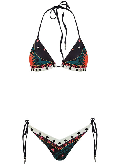 BIKINI NEGRO CON GRECA AZUL Y ROJO