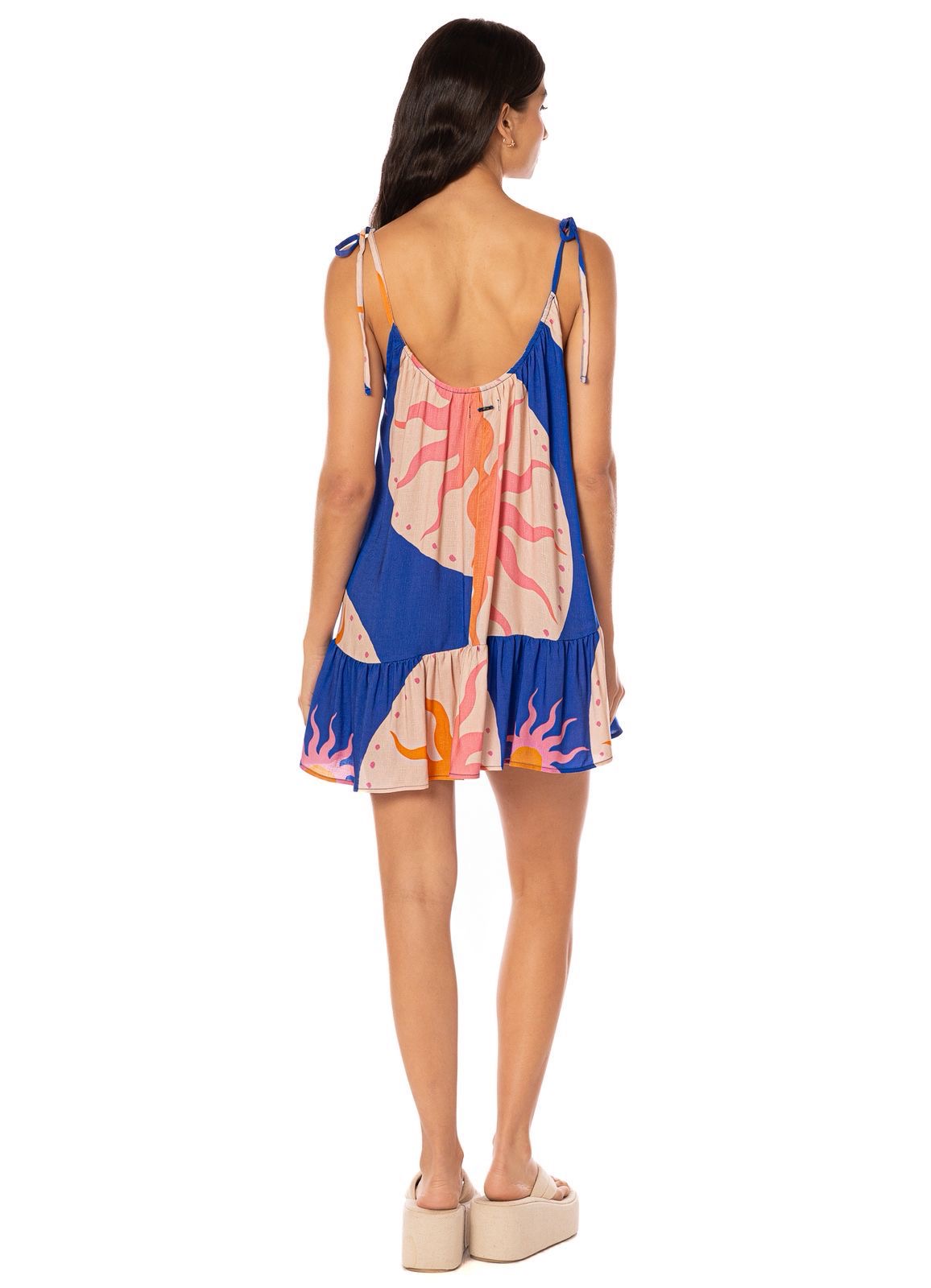 VESTIDO CORTO AZUL CON SOL NARANJA