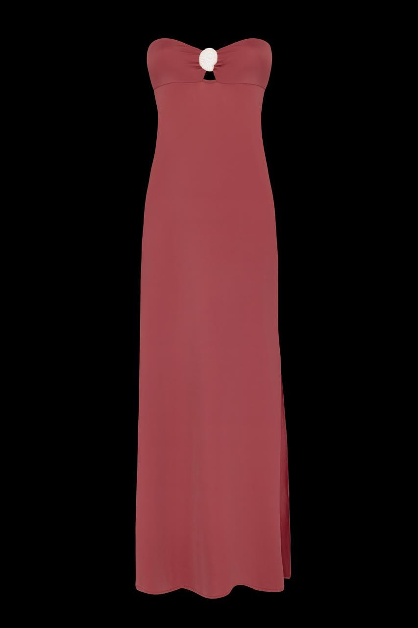 VESTIDO CAFÉ CON CARACOL