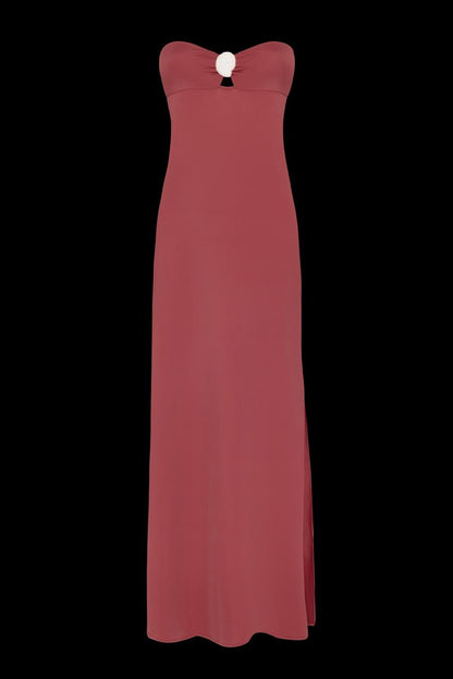 VESTIDO CAFÉ CON CARACOL