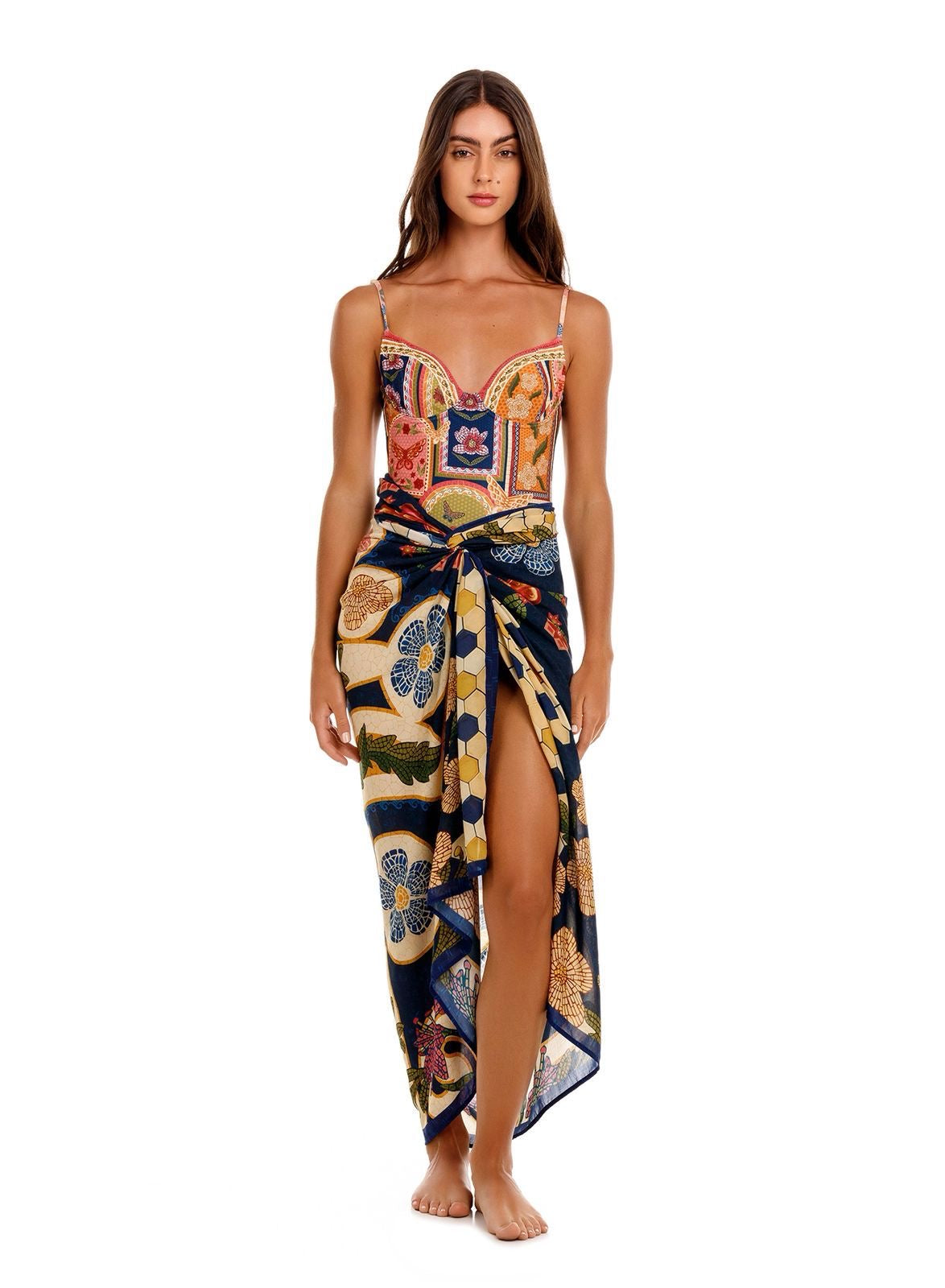 PAREO AZUL MARINO CON FLORES