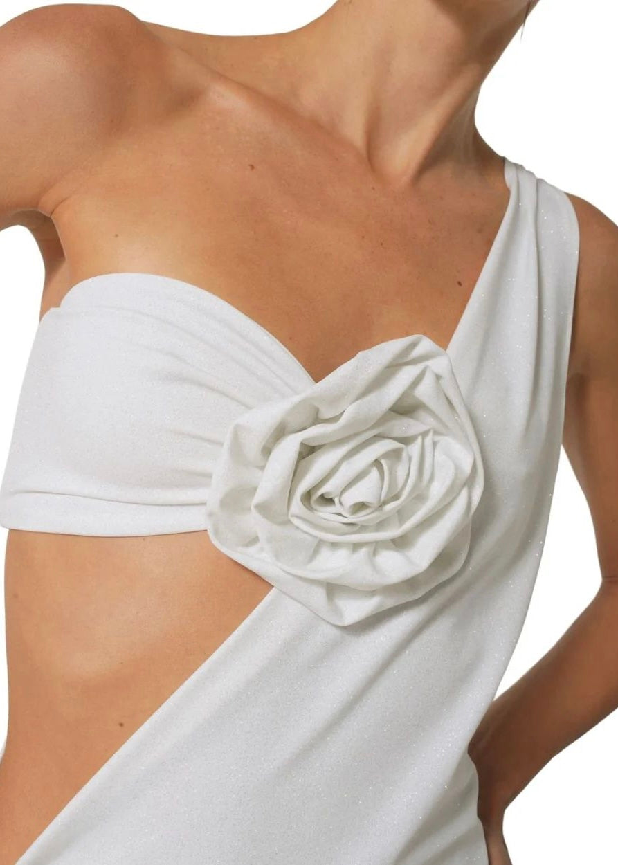 BIKINI STRAPLESS FLOR BLANCO
