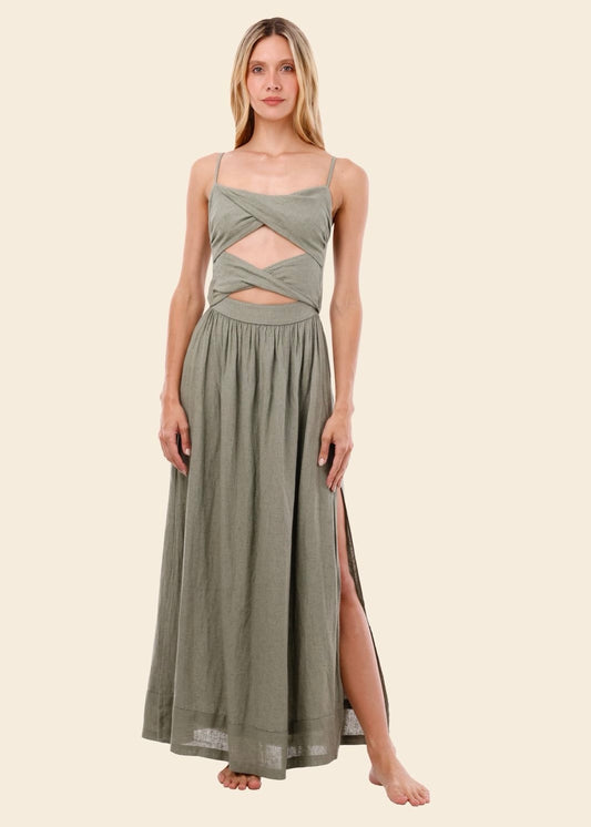 VESTIDO OLIVO ESCOTADO