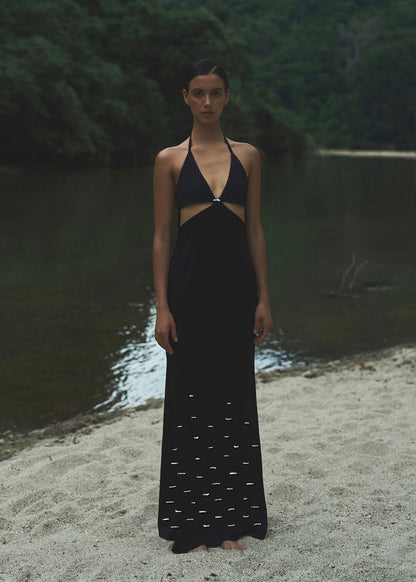 VESTIDO NEGRO LARGO ESCOTADO