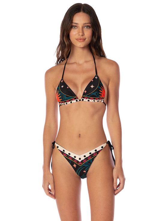 BIKINI NEGRO CON GRECA AZUL Y ROJO