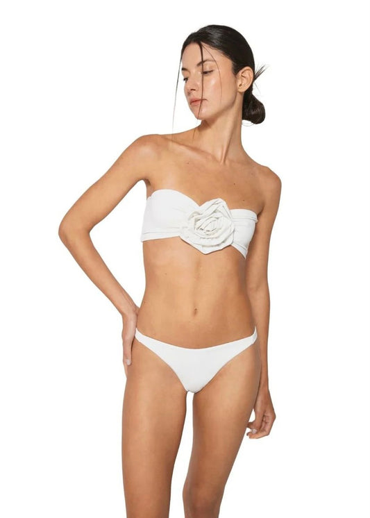 BIKINI STRAPLESS FLOR BLANCO