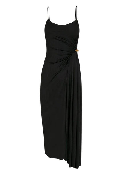 VESTIDO NEGRO LARGO CON DETALLE