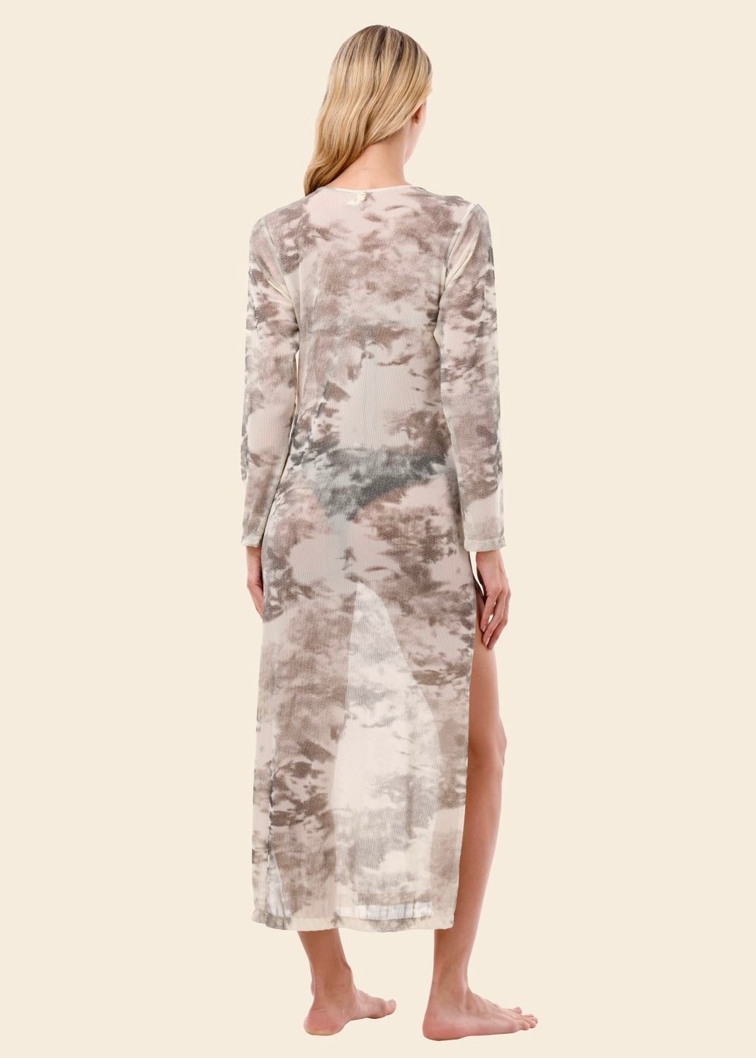 VESTIDO MESH GRIS CON BLANCO