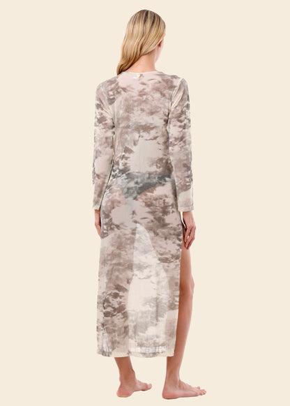 VESTIDO MESH GRIS CON BLANCO