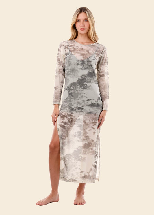 VESTIDO MESH GRIS CON BLANCO