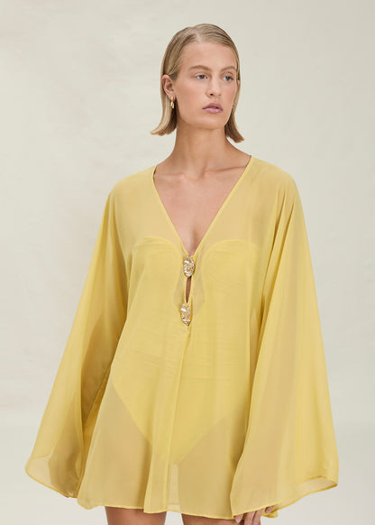 VESTIDO CORTO AMARILLO CON DETALLES