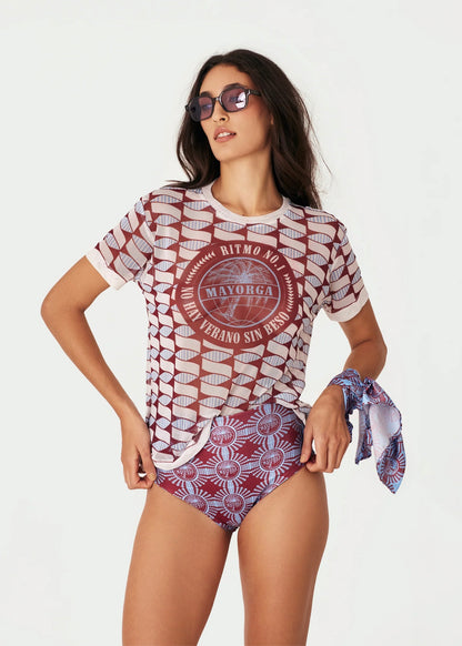 T-SHIRT MESH VINO CON AZUL