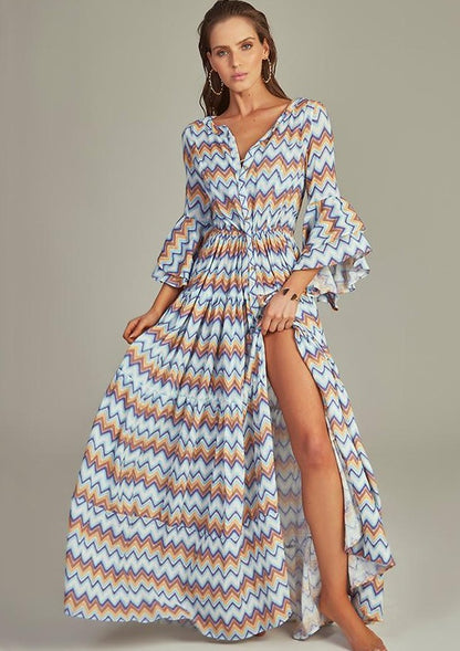 VESTIDO LARGO RAYAS AZUL