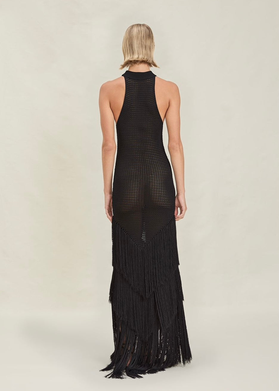 VESTIDO HALTER FLECOS NEGRO