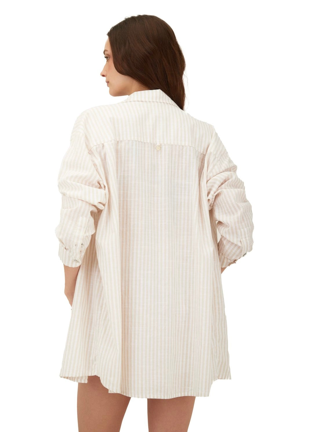 CAMISA RAYAS BEIGE CON BLANCO