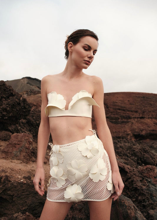 FALDA OFF WHITE CROCHET BORDADA