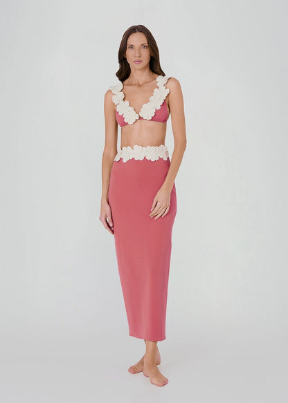 FALDA ROSA CON FLORES
