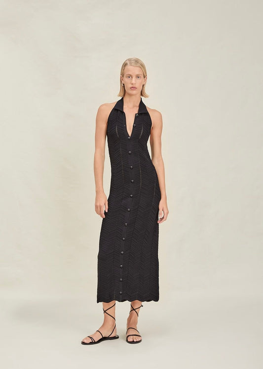 VESTIDO HALTER NEGRO CON BOTONES