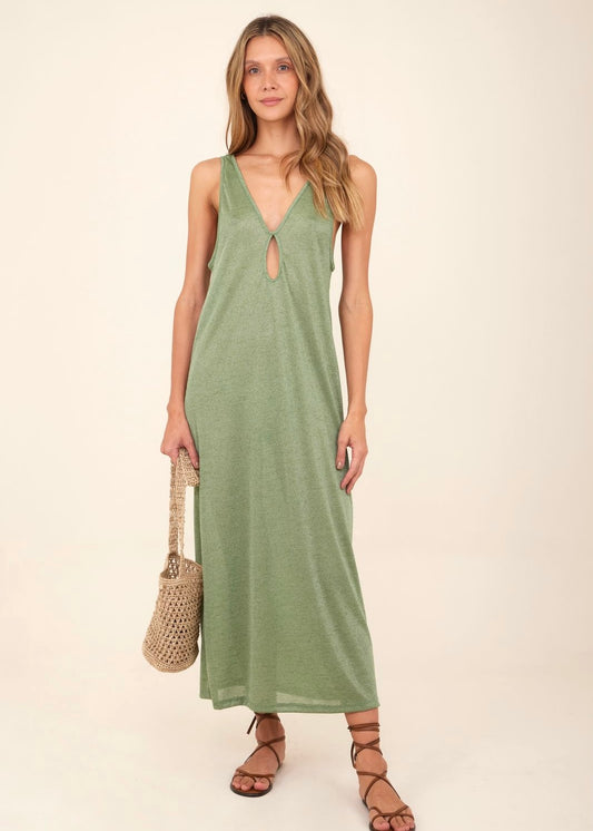 VESTIDO VERDE BRILLOSO LARGO