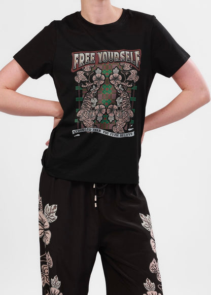 PANTALÓN SEDA NEGRO CON FLORES