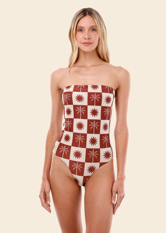 ONE PIECE CUADROS CAFÉ CON BLANCO