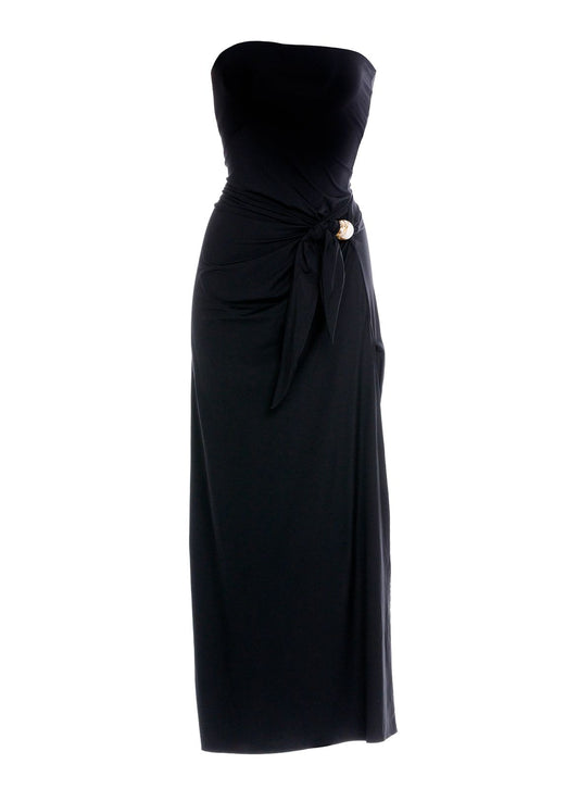 VESTIDO NEGRO CON BOLA DE MADERA