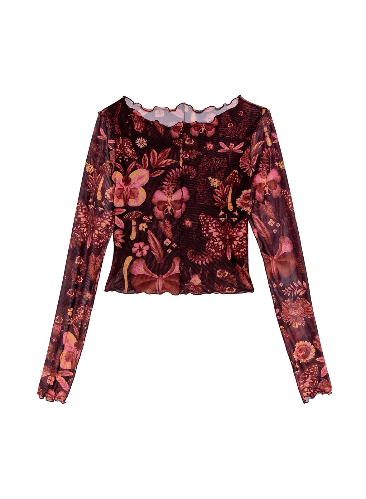 SET VINO CON FLORES FALDA Y CAMISETA DE MANGA MESH