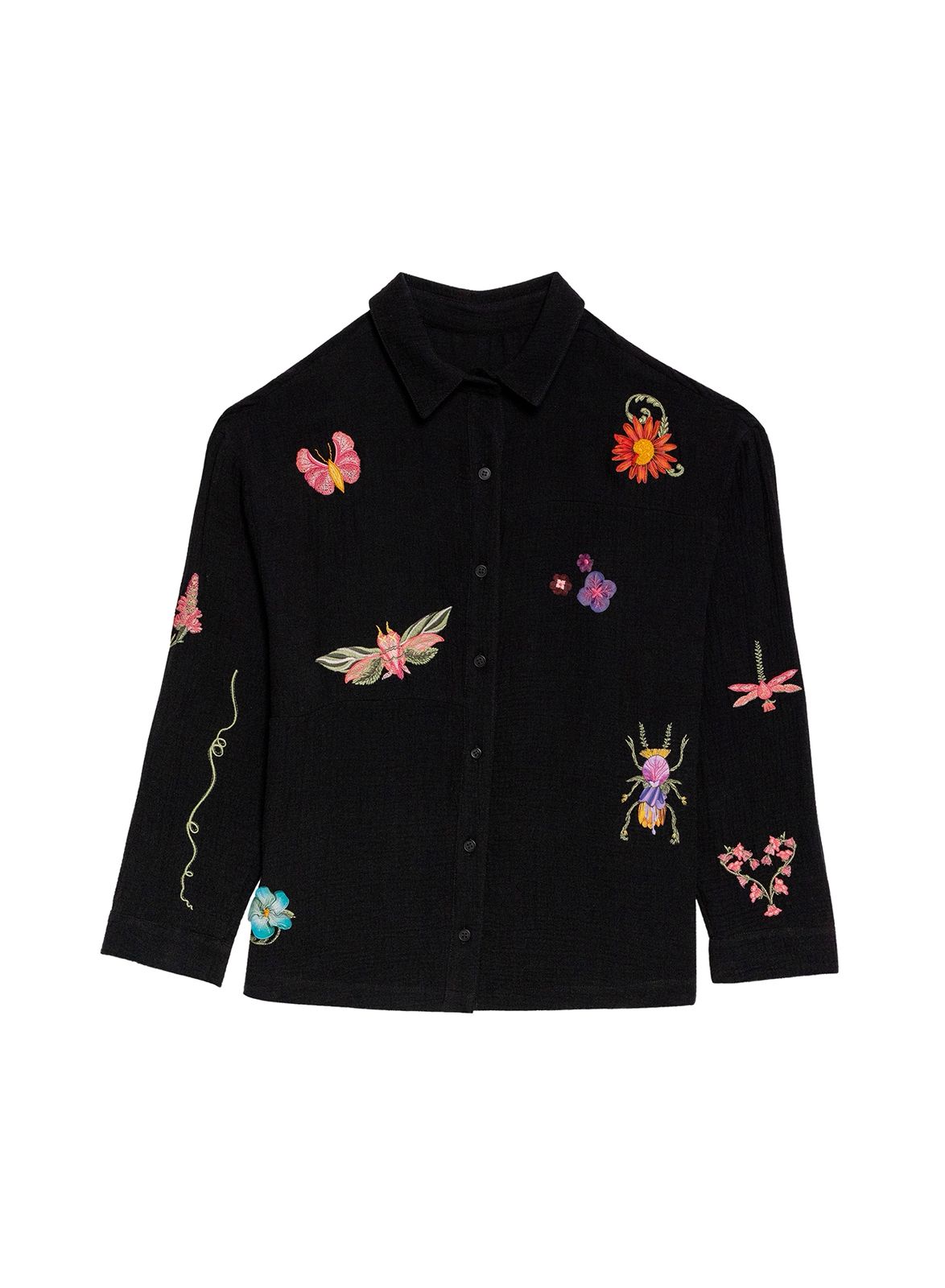 Set pantalón con camisa negro con parches de flores