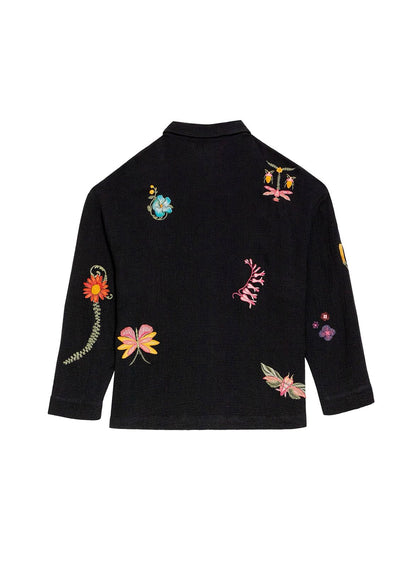 Set pantalón con camisa negro con parches de flores